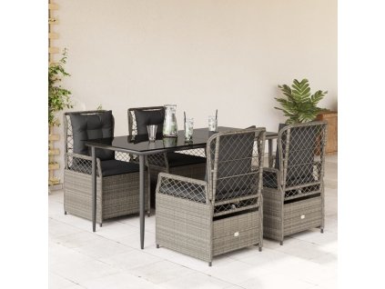 5dílný zahradní jídelní set s poduškami světle šedý polyratan 3263030