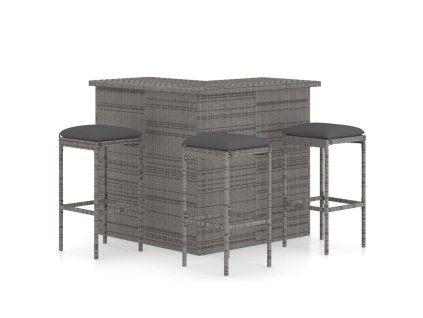4dílný zahradní barový set s poduškami polyratan šedý 3064924