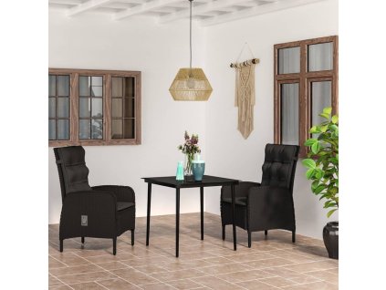 3dílný zahradní jídelní set s poduškami černý 3099365