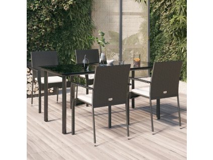 5dílný zahradní jídelní set s poduškami černý polyratan 3185134