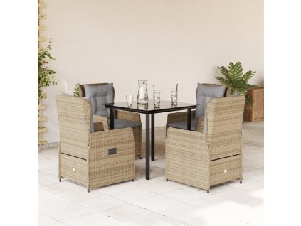 5dílný zahradní jídelní set s poduškami béžový polyratan 3262876