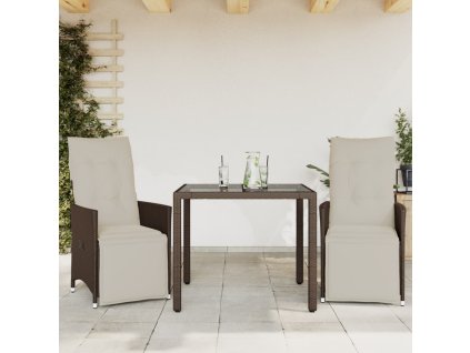 3dílný zahradní bistro set s poduškami hnědý polyratan 3276915