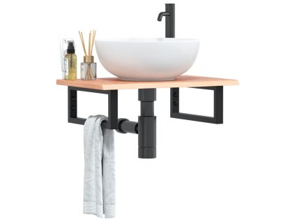 Deska pod umyvadlo nástěnná ocel a masivní dubové dřevo 3302561