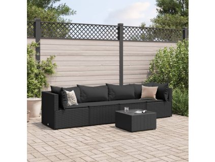 5dílná zahradní sedací souprava s poduškami černá polyratan 3308011