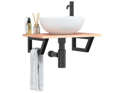 Deska pod umyvadlo nástěnná ocel a masivní dubové dřevo 3302563