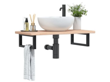 Deska pod umyvadlo nástěnná ocel a masivní dubové dřevo 3302329