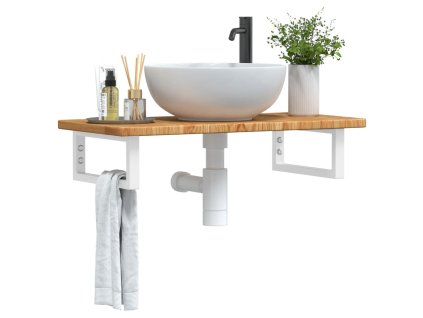 Deska pod umyvadlo nástěnná ocel a masivní dubové dřevo 3302336