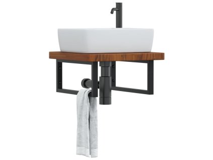 Deska pod umyvadlo nástěnná ocel a masivní dubové dřevo 3302413