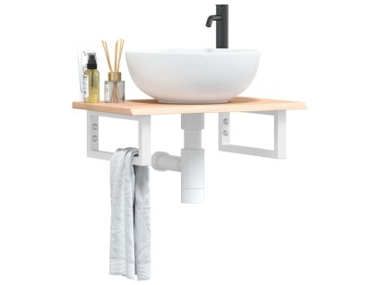 Deska pod umyvadlo nástěnná ocel a masivní dubové dřevo 3302540