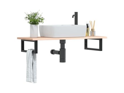 Deska pod umyvadlo nástěnná ocel a masivní dubové dřevo 3302549