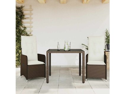 3dílný zahradní bistro set s poduškami hnědý polyratan 3277063