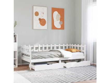 Válenda se zásuvkami bílá 90 x 200 cm masivní borovice 3302135