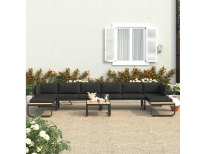 5dílná zahradní rohová sedací souprava s poduškami hliník a WPC 48655