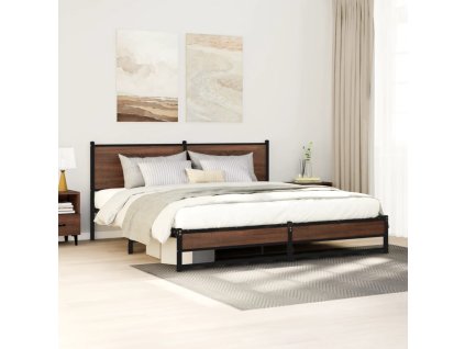 Kovový rám postele bez matrace hnědý dub 183 x 213 cm 3301410