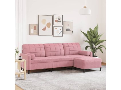 3místná pohovka s podnožkou růžová 210 cm samet 3278280
