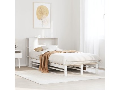 Postel s knihovnou bez matrace bílá 75 x 190 cm masivní dřevo 3323906