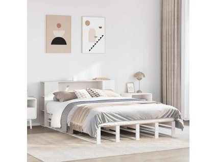 Postel s knihovnou bez matrace bílá 140 x 200 cm masivní dřevo 3323876
