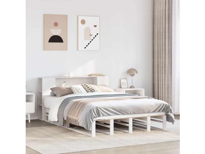 Postel s knihovnou bez matrace bílá 140 x 190 cm masivní dřevo 3323897