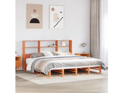 Postel s knihovnou bez matrace hnědá 180 x 200 cm masivní dřevo 3323931