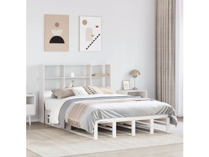 Postel s knihovnou bez matrace bílá 160 x 200 cm masivní dřevo 3323927