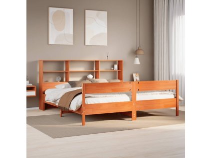 Postel s knihovnou bez matrace 200 x 200 cm masivní borovice 3322977