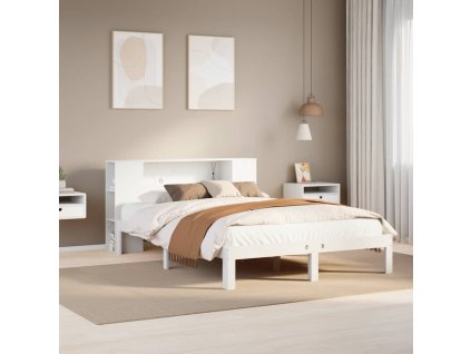 Postel s knihovnou bez matrace bílá 140x200 cm masivní borovice 3322516