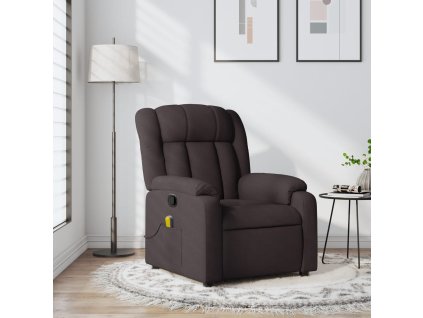 Masážní polohovací křeslo tmavě hnědé textil 373591