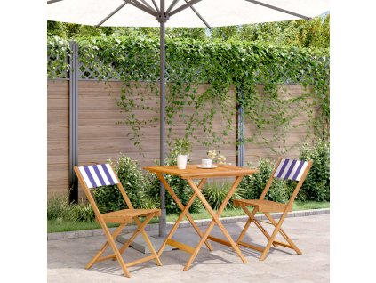 3dílný bistro set modrý a bílý textil a masivní dřevo 3281873