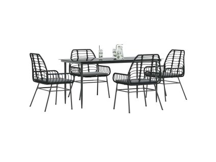 5dílný zahradní jídelní set s poduškami černý polyratan sklo 3334453