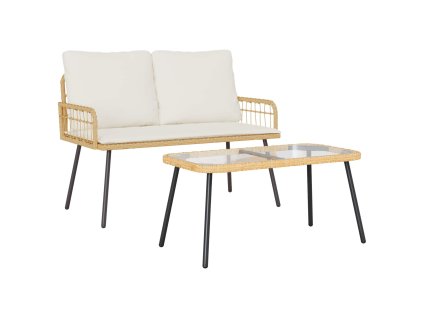 Zahradní jídelní souprava s polštářem 2 pcs Přírodní polyratan 3328647