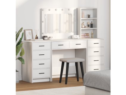 3dílná sada toaletního stolku s LED a bílým dřevem 3334209