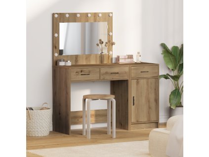 2dílná souprava toaletního stolku s LED světlem Artisan Oak z umělého dřeva 3334235