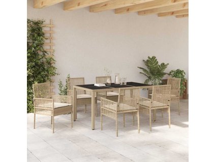 Zahradní jídelní souprava 7 pcs Béžová polyratan 3334890