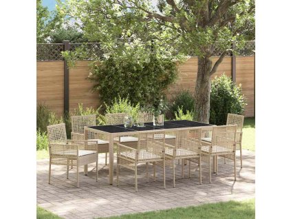 Zahradní jídelní souprava 9 pcs Béžová polyratan 3334892