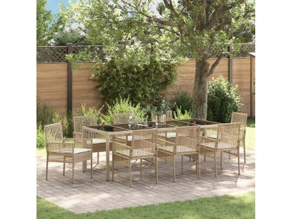 Zahradní jídelní souprava 9 pcs Béžová polyratan 3334893