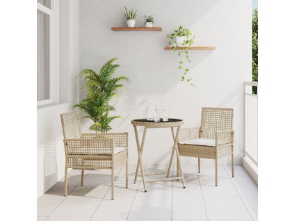 3dílná zahradní bistro souprava s polštáři béžová poly ratan 3334966