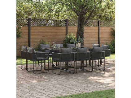 Zahradní jídelní souprava 11 pcs Černá Ocel 3335884