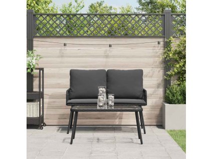 Zahradní jídelní souprava s polštářem 2 pcs Černá polyratan 3328646