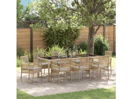 Zahradní jídelní souprava 9 pcs Béžová polyratan 3334885