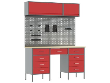 8dílná pracovní skříň a pegboard sada červená MDF a kov 3321463