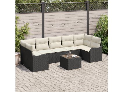 8dílná zahradní sada sofa vidaXL s polštáři Černý Poly Ratan 3345617