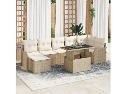 8dílný zahradní sofa set s polštáři béžový poly ratan 3348507