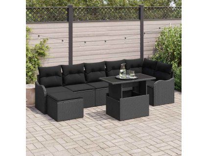 Sada zahradních pohovek s polštářem 8 pcs Černá Poly ratan 3348509