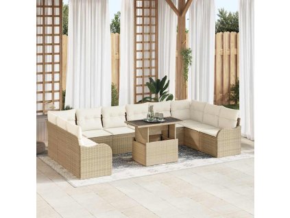 Sada zahradních pohovek s polštářem 11 pcs Béžová Poly ratan 3348537