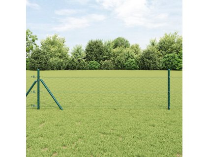 Hexagonový plot vidaXL Zelený 0,8x100 m Ocel, Plotové sloupky vidaXL 13 ks Zelené Ø32 mm 120 cm Pozinkovaná ocel 3352743