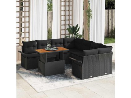 Sada zahradních pohovek s úložištěm 9 pcs Černá Poly ratan 3358053