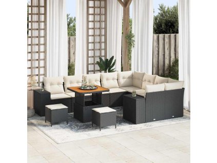 Sada zahradních pohovek s polštářem 12 pcs Černá polyratan 3362040