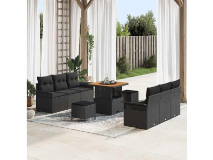 Sada zahradních pohovek s polštářem 9 pcs Černá polyratan 3362084