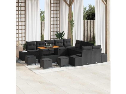 Sada zahradních pohovek s polštářem 14 pcs Černá Poly ratan 3362849