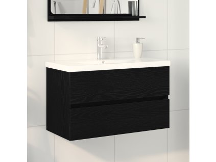 Skříňka pod umyvadlo vidaXL s vestavěným dřezem černý dub kompozitní dřevo, Skříňka pod umyvadlo vidaXL černý dub 80x38.5x45 cm kompozitní dřevo 3333147